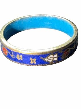 Vintage Blue Enamel Floral Cloisonné Band Ring size 7
